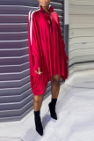 Red Fashion Solid Patchwork Zipper Collar Straight Dresses