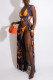 Tangerine Red Sexy Print Patchwork Swimwears Three Pieces