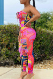 Multicolor Sexy Print Bandage Patchwork Strapless Sleeveless Two Pieces