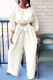White Fashion Casual Solid Patchwork O Neck Long Sleeve Two Pieces