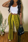 Red Casual Print Patchwork High Waist Straight Full Print Bottoms