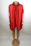 Red Fashion Solid Patchwork Zipper Collar Straight Dresses