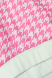 Pink Sexy Print Bandage Patchwork V Neck Short Sleeve Two Pieces