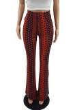 Red Casual Print Patchwork High Waist Straight Full Print Bottoms