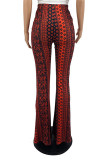 Red Casual Print Patchwork High Waist Straight Full Print Bottoms