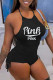 Black Fashion Casual Letter Print Backless Halter Skinny Romper