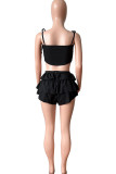Pink Sexy Solid Bandage Patchwork Flounce Spaghetti Strap Sleeveless Two Pieces