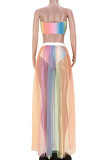 Multicolor Sexy Print Patchwork See-through Strapless Sleeveless Two Pieces