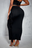 Black Fashion Casual Solid Tassel Patchwork Skinny High Waist Conventional Solid Color Bottoms