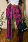 Red Casual Print Patchwork High Waist Straight Full Print Bottoms