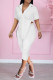 White Fashion Casual Solid Asymmetrical Turndown Collar Short Sleeve Two Pieces
