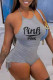 Grey Fashion Casual Letter Print Backless Halter Skinny Romper
