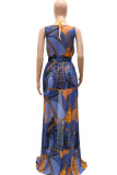 Tangerine Red Sexy Print Patchwork Swimwears Three Pieces