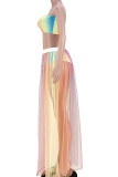 Multicolor Sexy Print Patchwork See-through Strapless Sleeveless Two Pieces