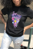Black Fashion Casual Print Basic O Neck T-Shirts