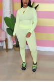 Light Green Casual Solid Straight Long Sleeve Two Pieces