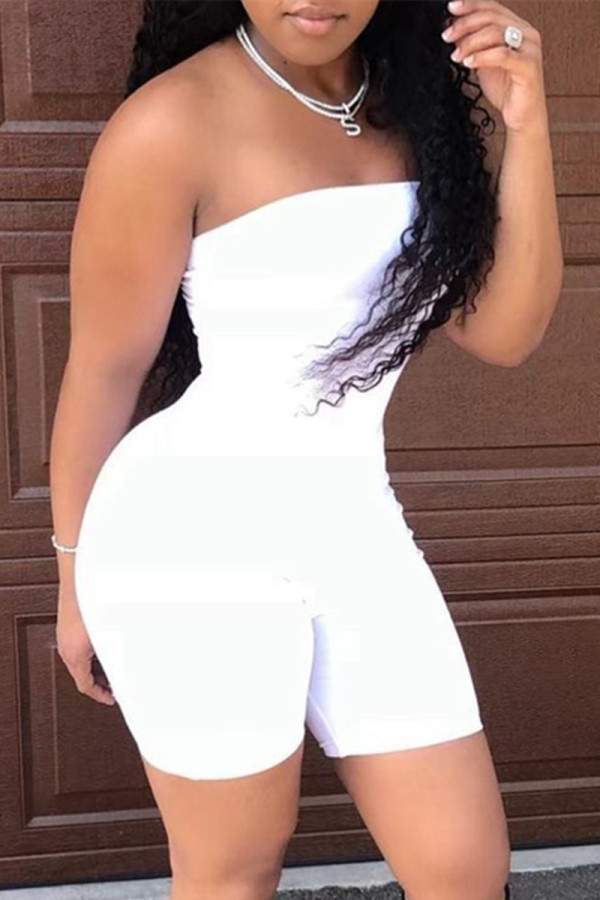 White Fashion Sexy Solid Backless Strapless Skinny Romper