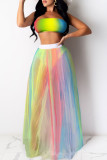 Multicolor Sexy Print Patchwork See-through Strapless Sleeveless Two Pieces