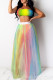 Yellow Sexy Print Patchwork See-through Strapless Sleeveless Two Pieces