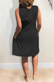 Black Fashion Casual Letter Print Basic Hooded Collar Sleeveless Dress Dresses