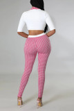 Pink Sexy Print Bandage Patchwork V Neck Short Sleeve Two Pieces