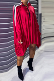 Red Fashion Solid Patchwork Zipper Collar Straight Dresses