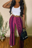 Red Casual Print Patchwork High Waist Straight Full Print Bottoms