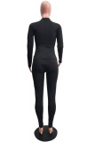 Black Casual Solid Straight Long Sleeve Two Pieces