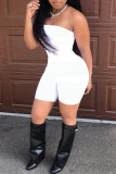 White Fashion Sexy Solid Backless Strapless Skinny Romper