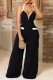 Black Casual Solid Patchwork Backless Halter Straight Jumpsuits