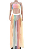Multicolor Sexy Print Patchwork See-through Strapless Sleeveless Two Pieces
