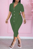 Red Fashion Casual Solid Asymmetrical Turndown Collar Short Sleeve Two Pieces