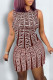 Coffee Fashion Celebrities Print Patchwork O Neck Sleeveless Two Pieces