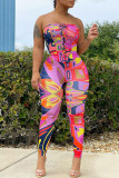 Multicolor Sexy Print Bandage Patchwork Strapless Sleeveless Two Pieces