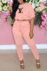 Pink Fashion Casual Print Letter O Neck Half Sleeve Two Pieces