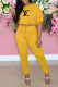 Yellow Fashion Casual Print Letter O Neck Half Sleeve Two Pieces