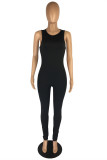 Red Fashion Casual Solid Basic O Neck Skinny Jumpsuits