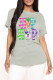 Grey Fashion Casual Print Basic O Neck T-Shirts