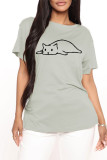 Red Fashion Casual Print Basic O Neck T-Shirts