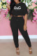 Black Fashion Casual Print Letter O Neck Half Sleeve Two Pieces