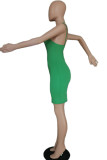 Green Sexy Solid Hollowed Out Patchwork Hot Drill Asymmetrical Collar Pencil Skirt Dresses