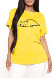 Red Fashion Casual Print Basic O Neck T-Shirts
