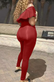 Red Sexy Solid Ripped Patchwork Flounce Off the Shoulder Regular Jumpsuits