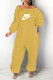 Yellow Fashion Casual Print Letter Off the Shoulder Jumpsuits