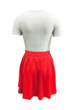 White Fashion Casual Print Basic O Neck Short Sleeve Two Pieces