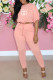 Pink Fashion Casual Print Letter O Neck Half Sleeve Two Pieces