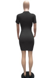 Pink Sexy Solid Patchwork Draw String Fold O Neck Pencil Skirt Dresses