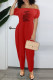 Red Fashion Casual Print Letter Off the Shoulder Jumpsuits