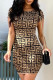 Khaki Fashion Casual Print Basic O Neck Short Sleeve Dress