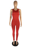 Red Fashion Casual Solid Basic O Neck Skinny Jumpsuits